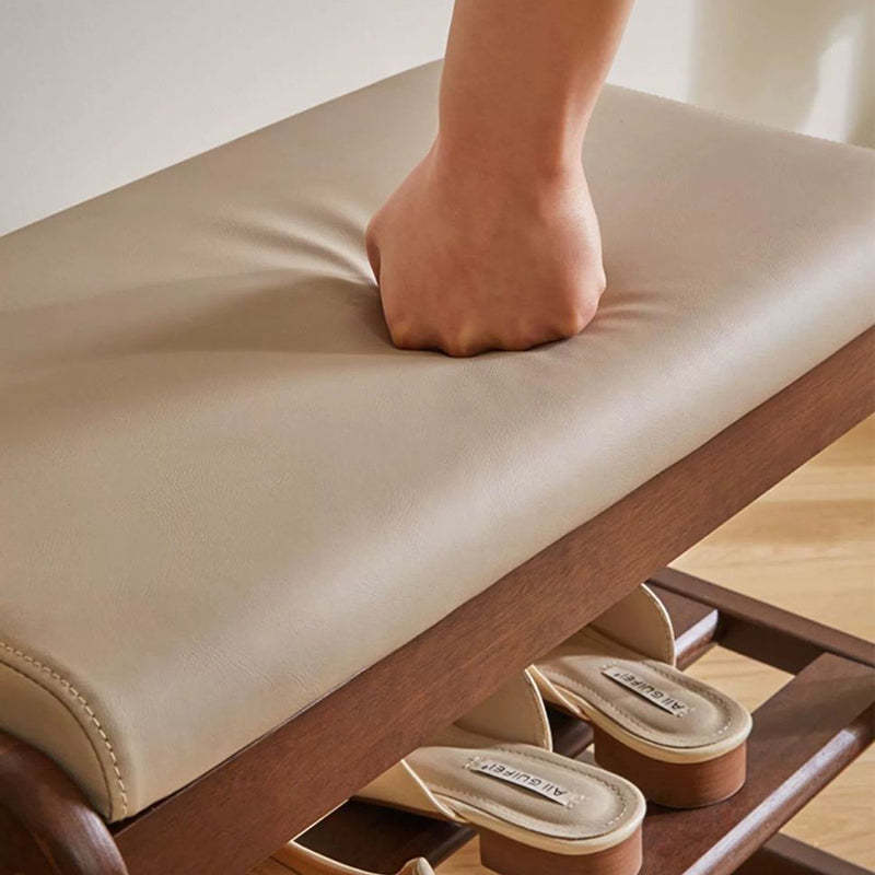 Minimalist Wood Leather Shoe Storage Bench