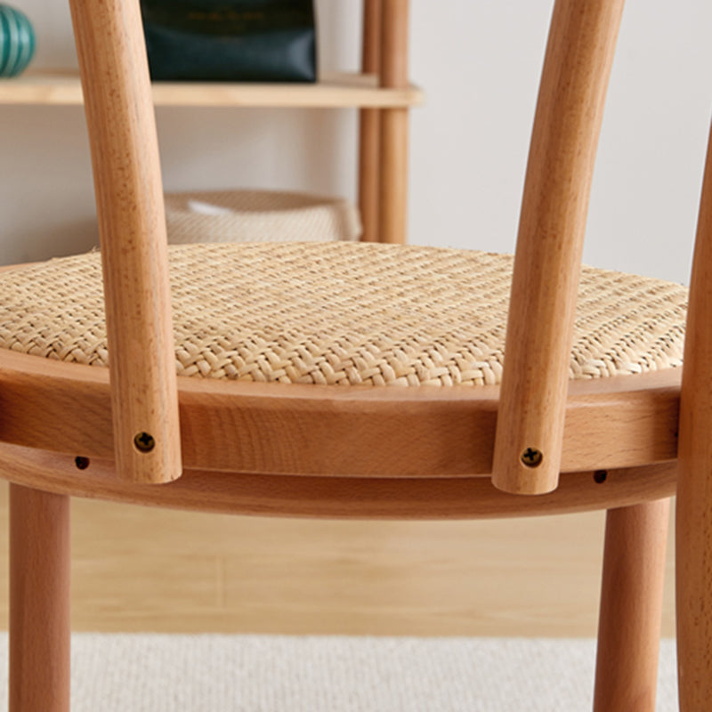 Scandinavian Round Rattan Wood Vanity Stool