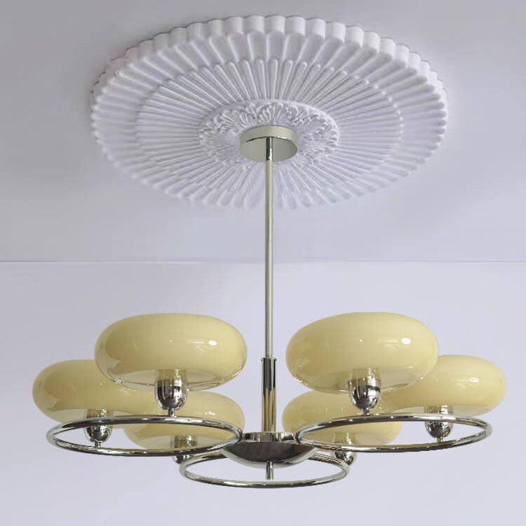 French Vintage Green Cream Glass Chrome Circle Chandelier — A / Cream / 220V-240V For UK/AU