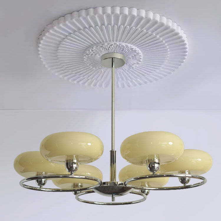 French Vintage Green Cream Glass Chrome Circle Chandelier — A / Cream / 220V-240V For UK/AU