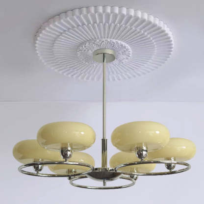French Vintage Green Cream Glass Chrome Circle Chandelier — A / Cream / 220V-240V For UK/AU