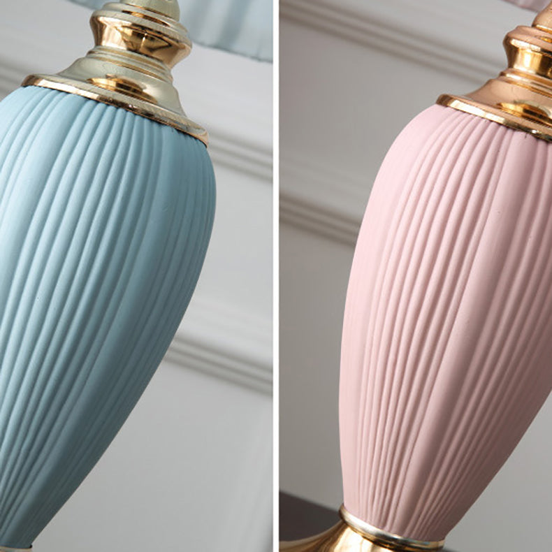 European Pleated Fabric Ceramic Column Lamp