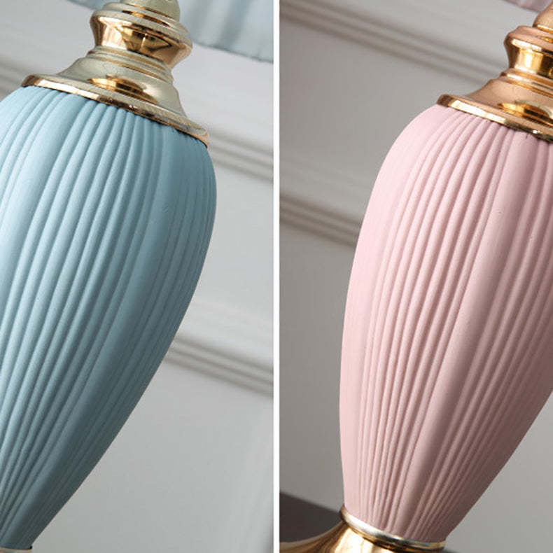European Pleated Fabric Ceramic Column Lamp