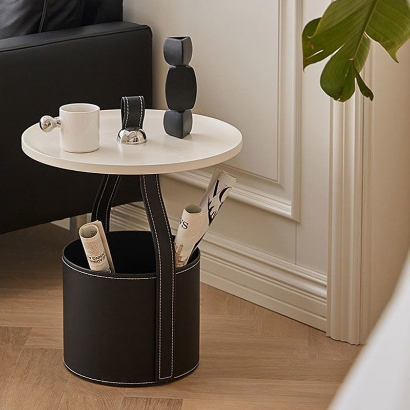Contemporary Barrel Leather Steel Coffee Table