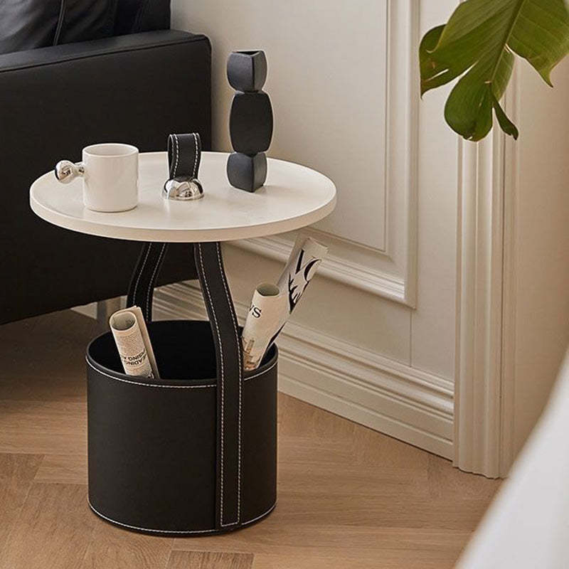 Creative barrel black leather coffee tables