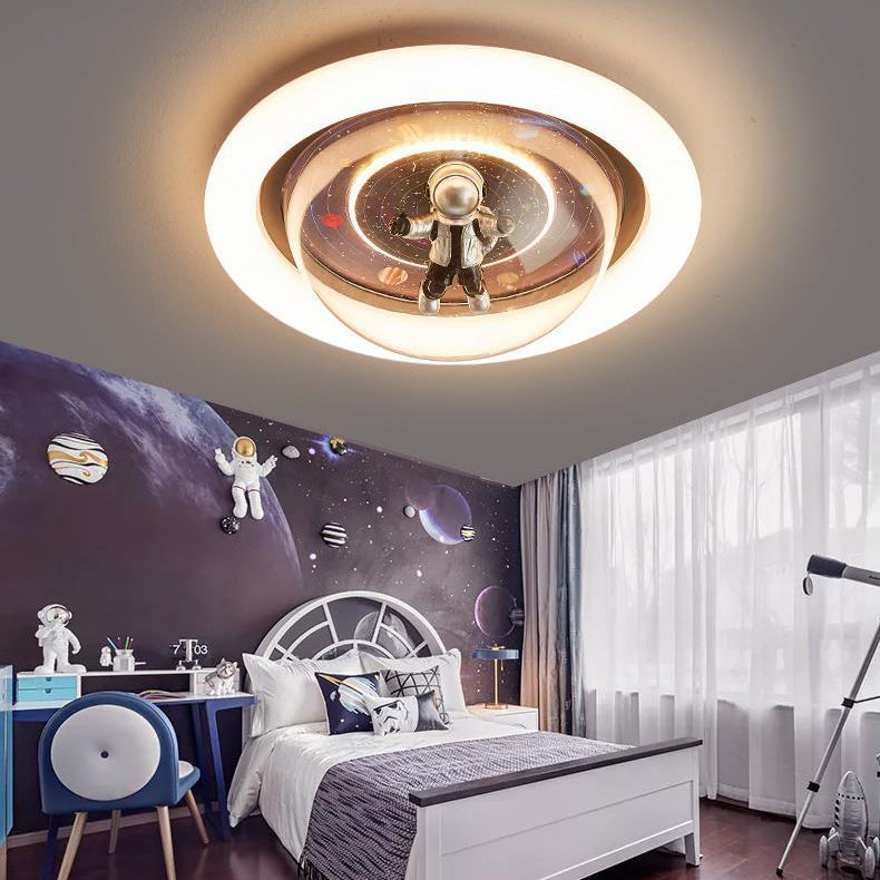 Cartoon Planet Resin Astronaut Acrylic LED Kids Flush Light
