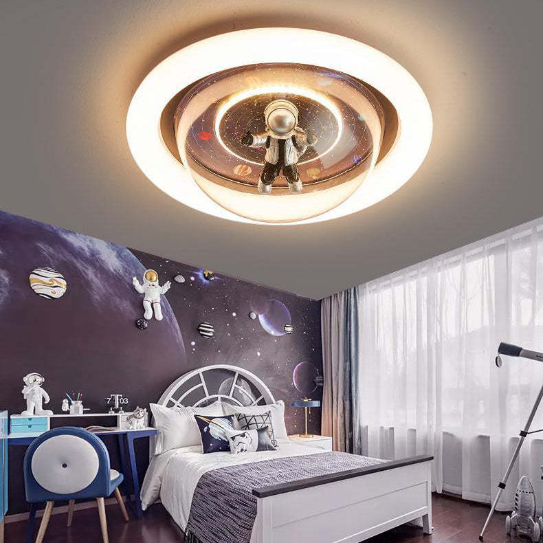 Cartoon Planet Resin Astronaut Acrylic LED Kids Flush Light