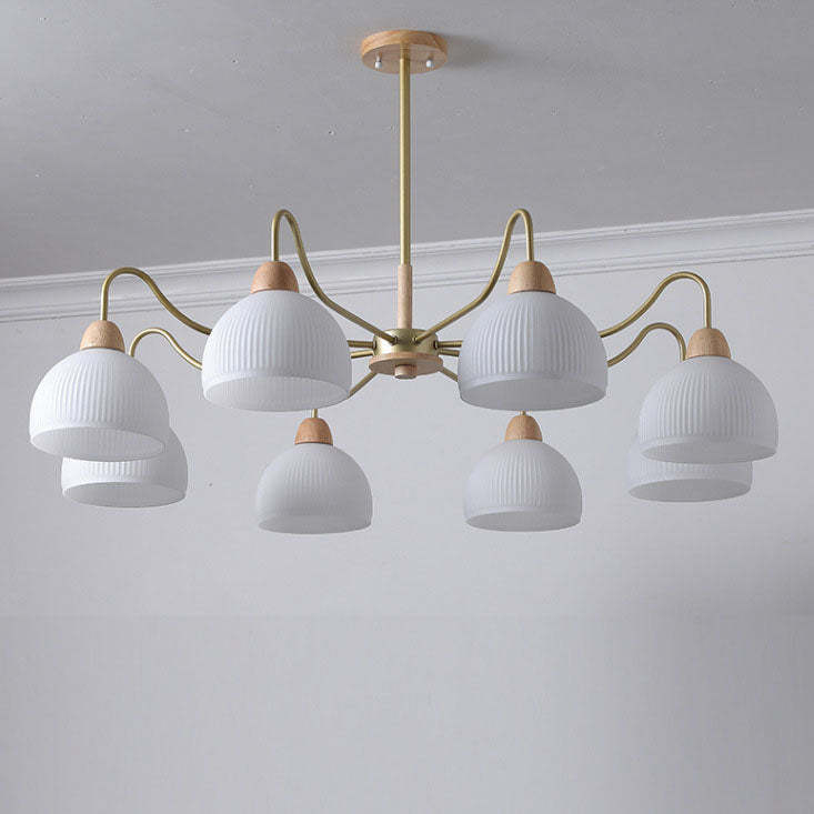 Nordic Japanese Glass Round Wood Chandelier