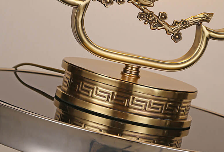 Chinese Glass Copper Carved Table Lamp