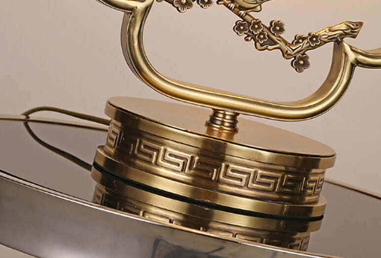 Chinese Glass Copper Carved Table Lamp