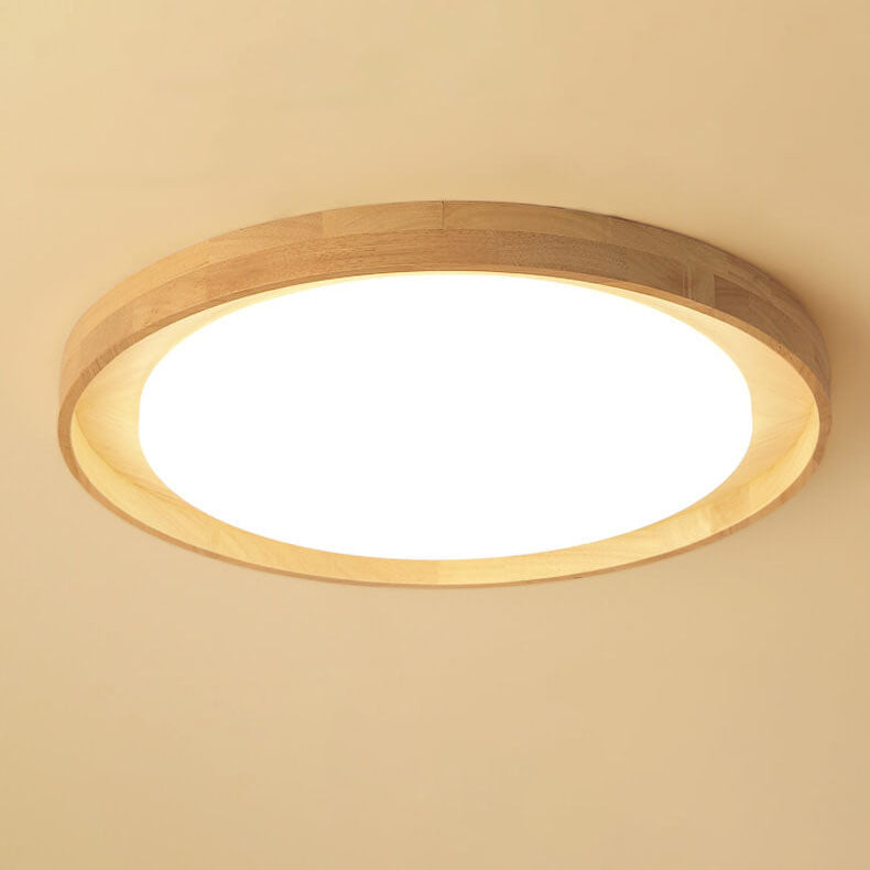 Japanese Wood Round LED Flush Mount Light