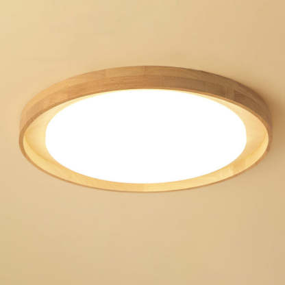 Japanese Wood Round LED Flush Mount Light