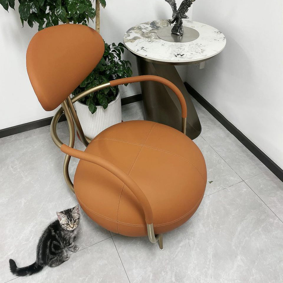 Contemporary Luxury Round Leather Steel Armless Chair