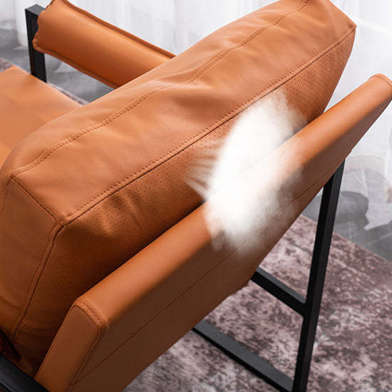 Scandinavian Velvet Leather Square Accent Chair — Sponge / Velvet / Orange