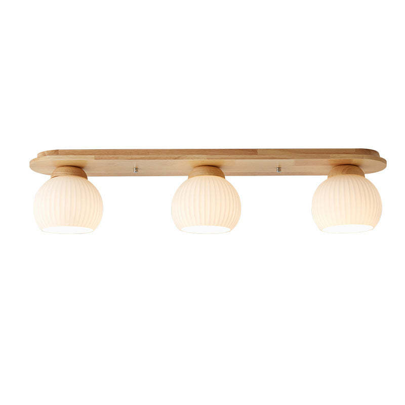 Japanese Vintage Striped Glass Wood Long Plate Flush Light