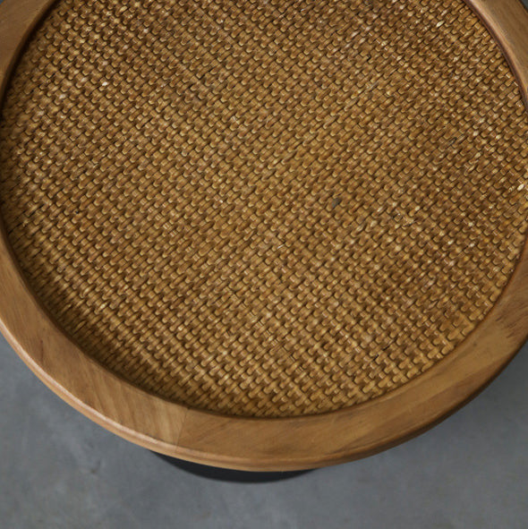 Vintage Cylinder Iron Rattan Wood End Table