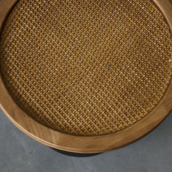Vintage Cylinder Iron Rattan Wood End Table