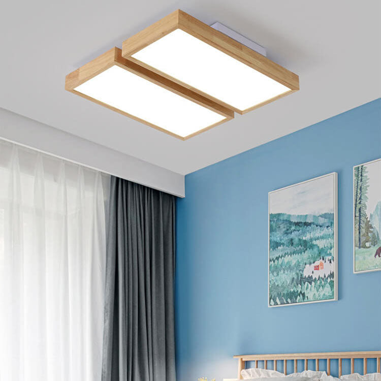 Japanese rectangular flush mount lighting in wood — Small (12"H / Warm White (3000K) / 220V-240V (UK/AU)