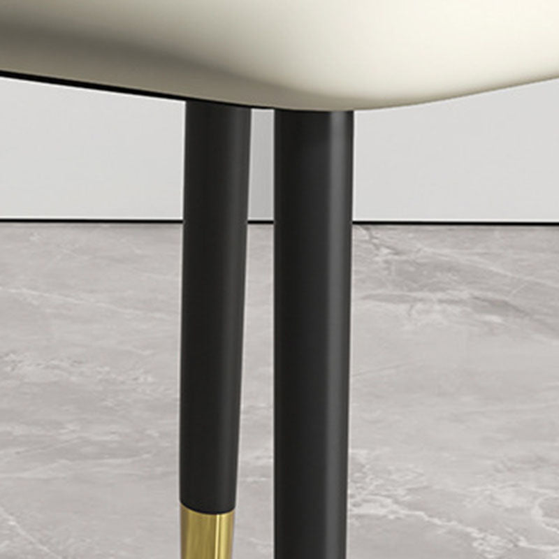 Modern Leather Steel Cushion Dining Chair — Gold Legs / White