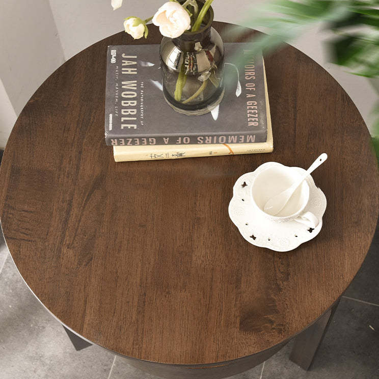 Retro Antique Oak Wood Circular End Table