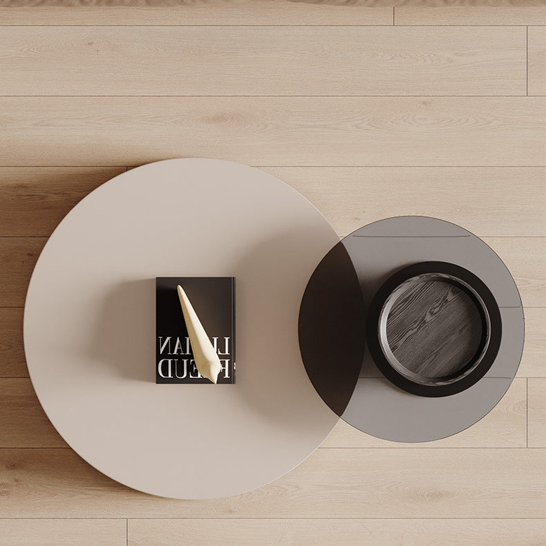 Minimalist Wood Metal Glass Coffee Table Set — Coffee Table - Small + Side Table / Khaki