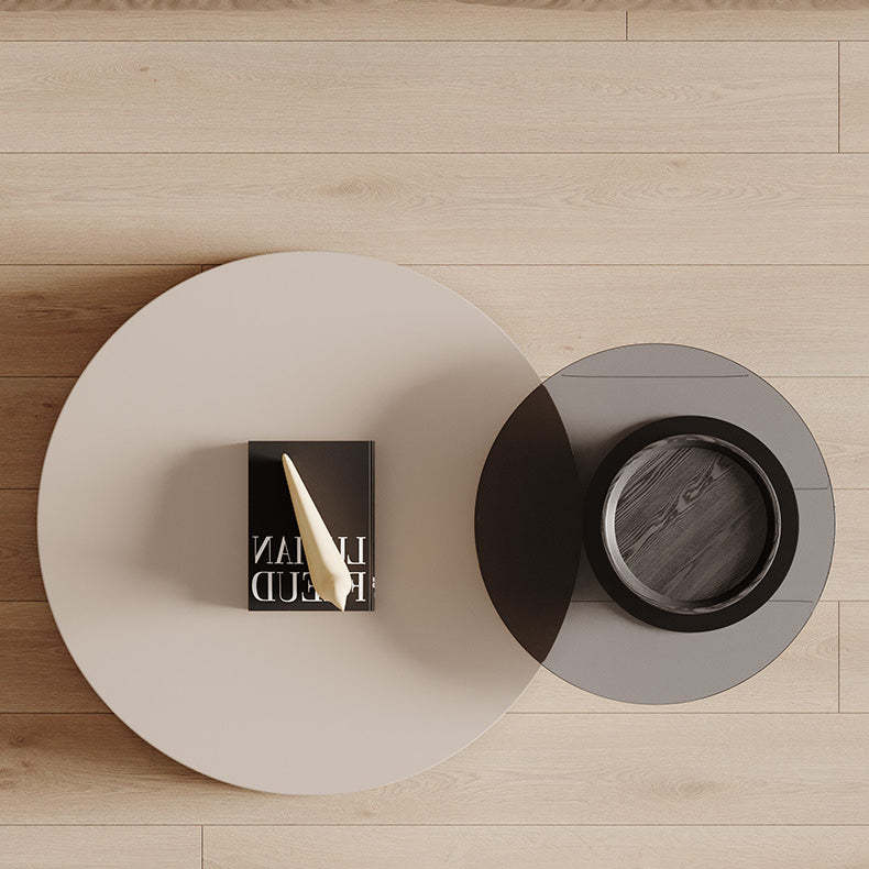Minimalist Wood Metal Glass Coffee Table Set — Coffee Table - Small + Side Table / Khaki