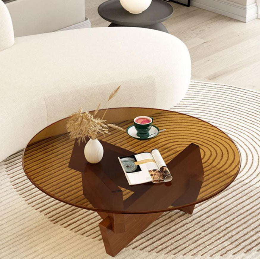 Scandinavian Glass Triangular Wood Coffee Table