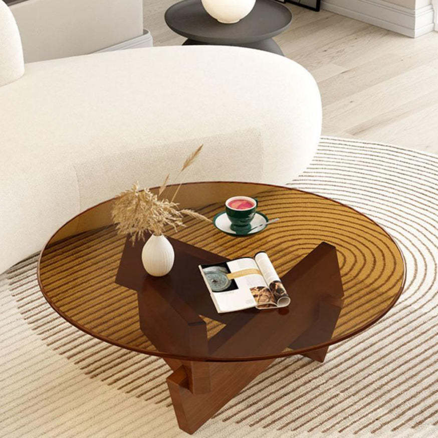 Scandinavian Glass Triangular Wood Coffee Table