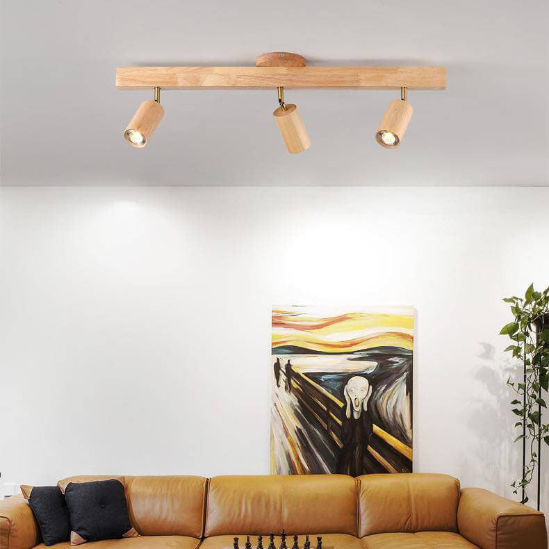 Japanese Wooden Track LED Semi-Flush Ceiling Light