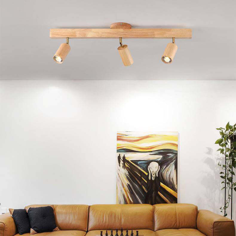 Japanese Wooden Track LED Semi-Flush Ceiling Light