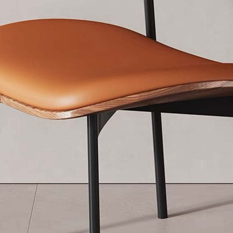 Retro PU Wood Metal Curved Dining Chair