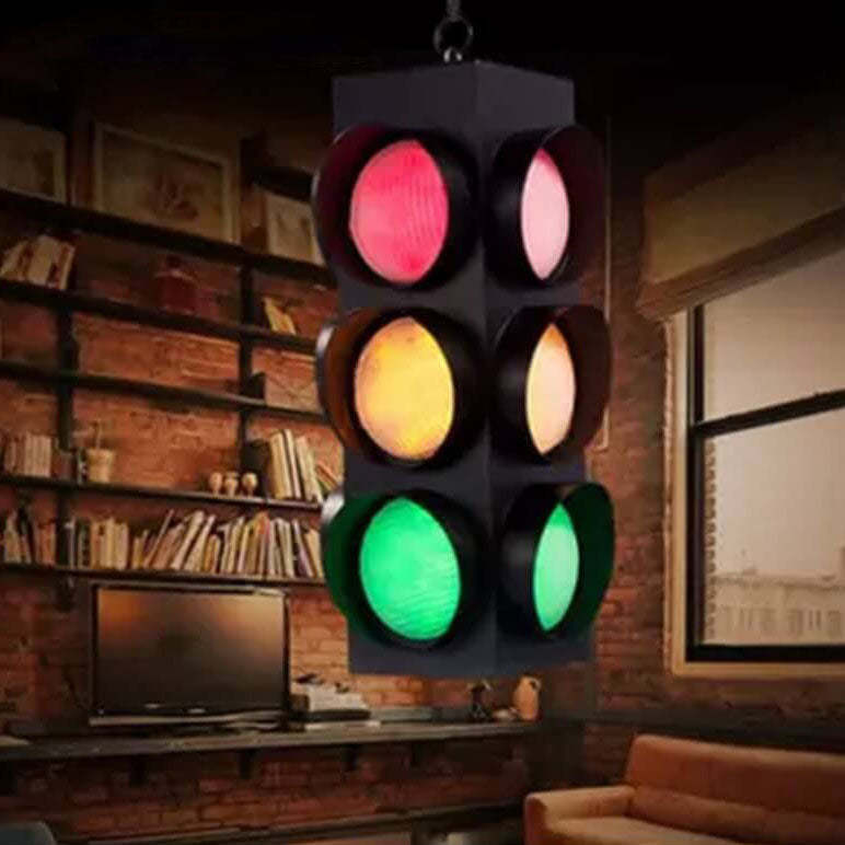 Retro Industrial Traffic Light Iron Glass Pendant