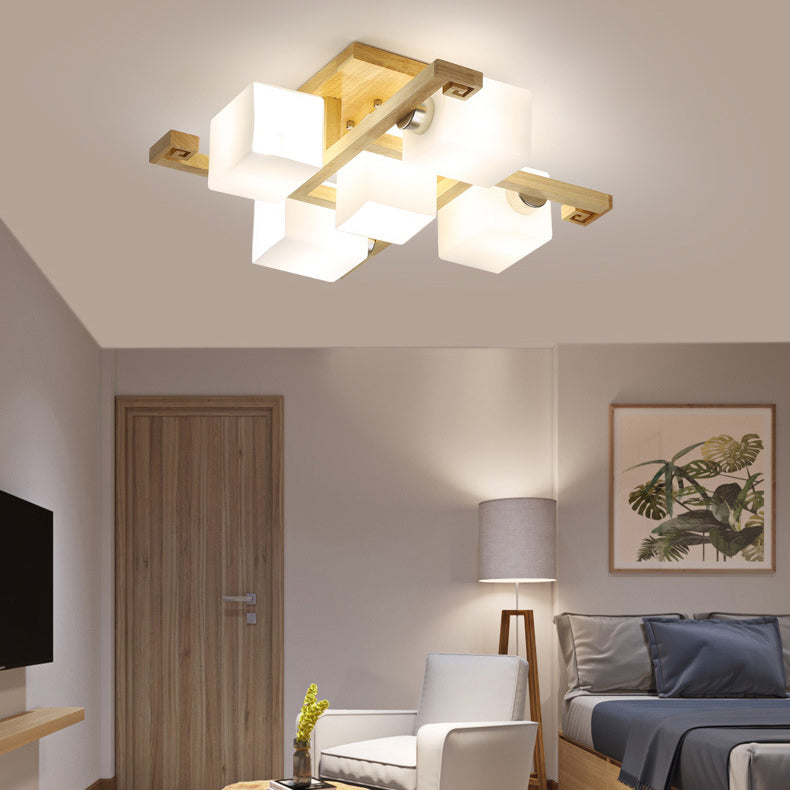 Lighom traditional square 9-light wood semi-flush mount light — 4-Light / 220V-240V (UK/AU