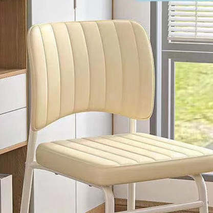 Minimalist PU Leather Stackable Desk Chair — Black Legs + Beige Seat