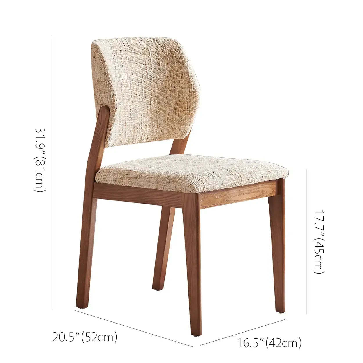 Mid-Century Wood Chenille Curved Back Dining Chair