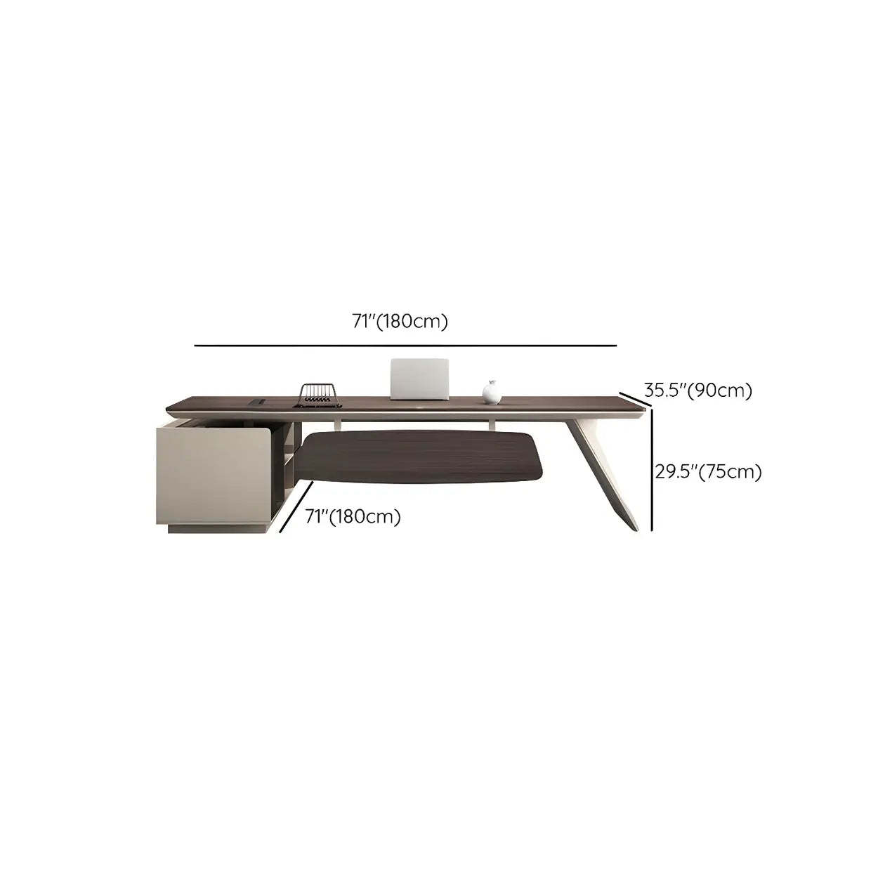 Brown Wood Shelf Drawer L-Shape Writing Desk