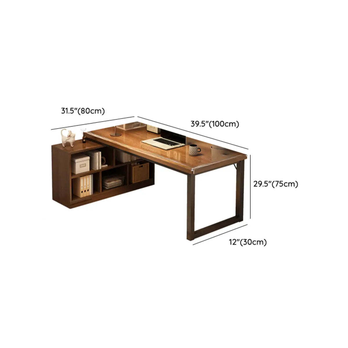 Brown Wood Shelf L-Shaped Writing Desk