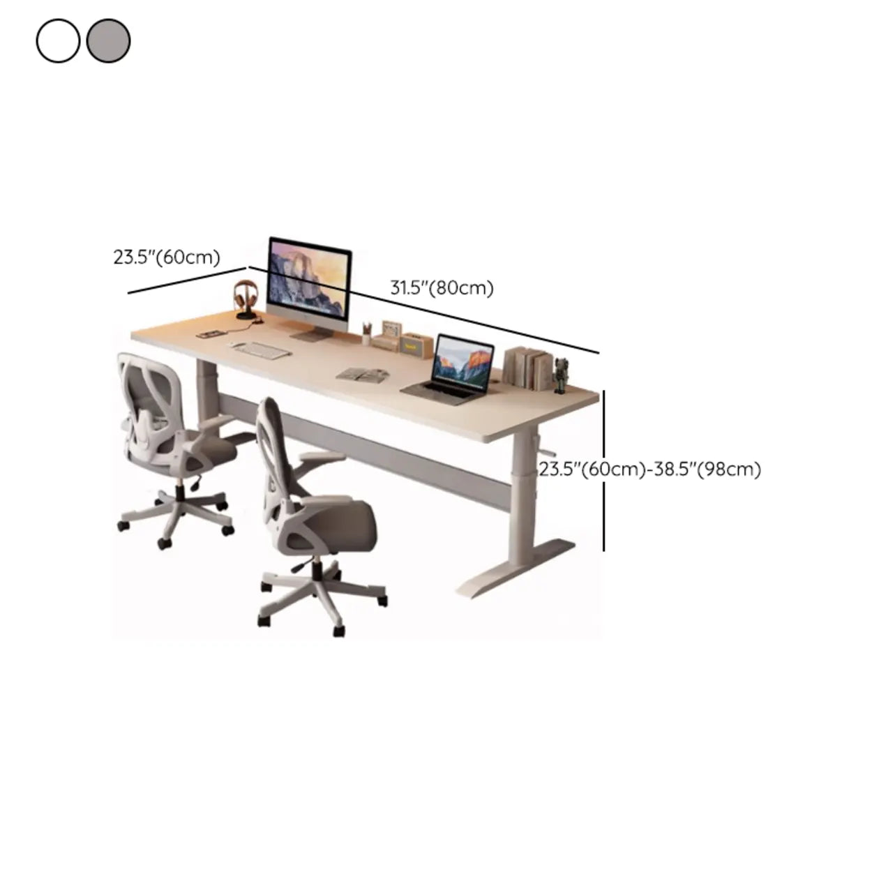 White Adjustable Double Wood Computer Desk — White / Table Only