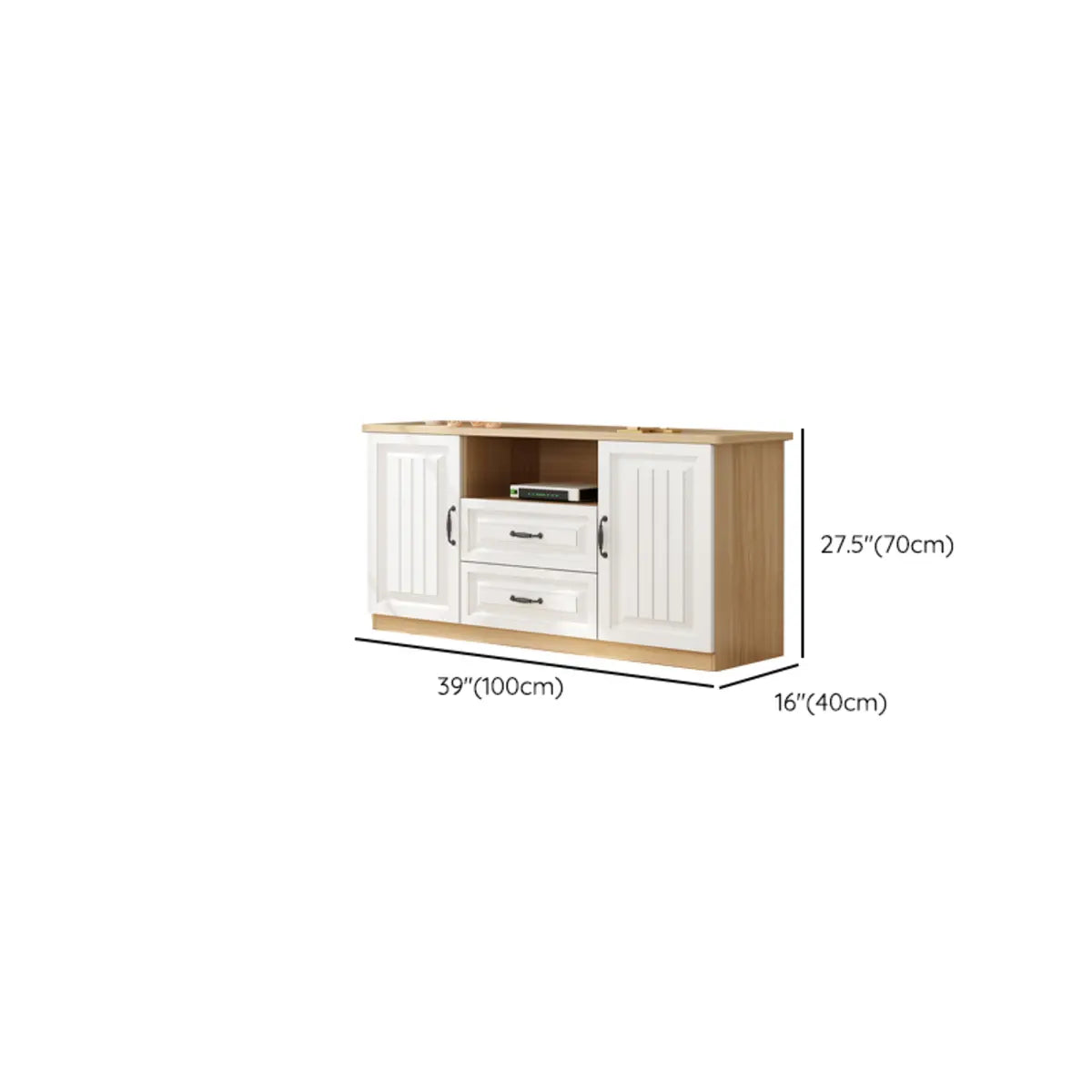 Walnut and White Wood Rectangular Open Storage TV Stand — Gray & White