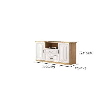 Walnut and White Wood Rectangular Open Storage TV Stand — Gray & White