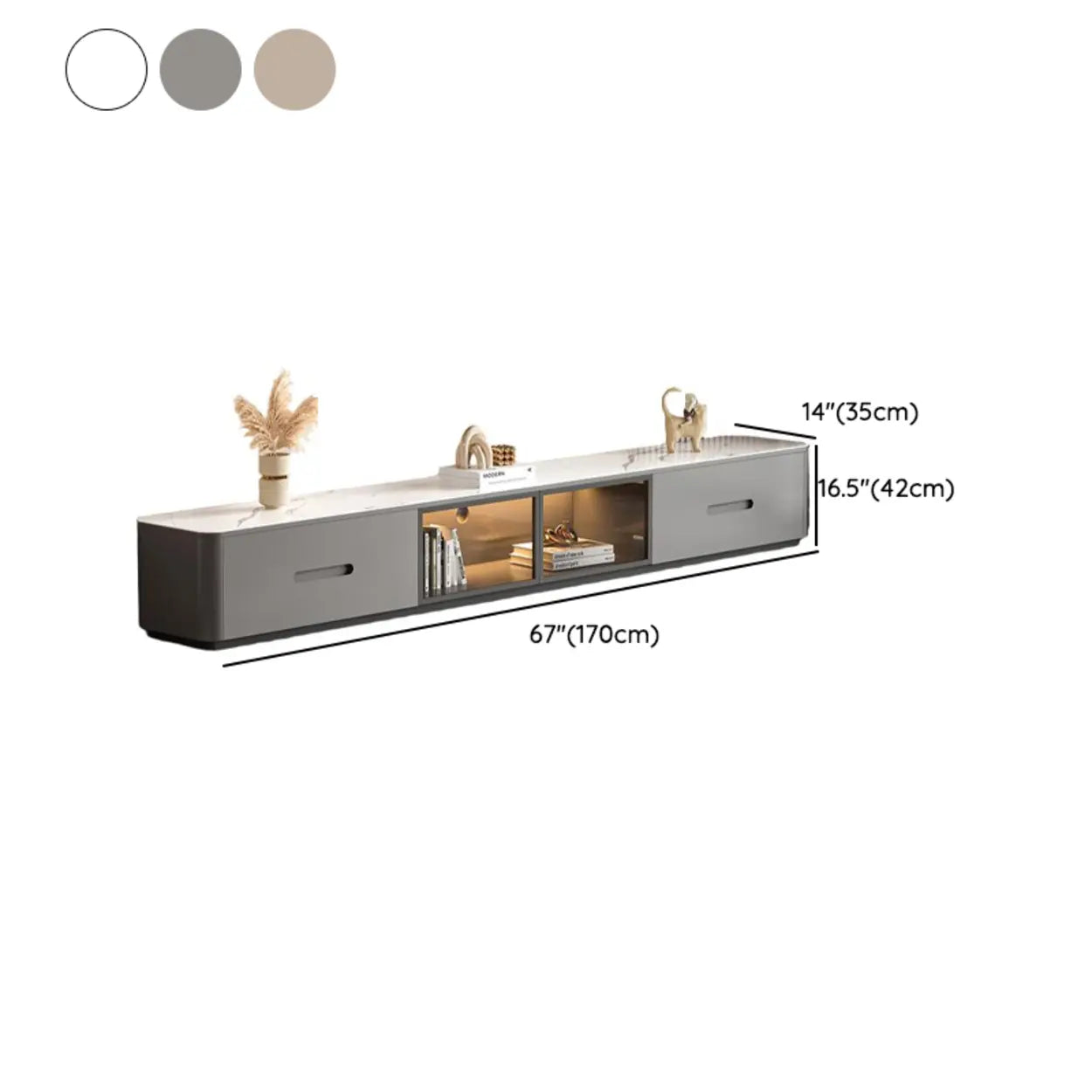 Modern Marble-Wood TV Stand with LED