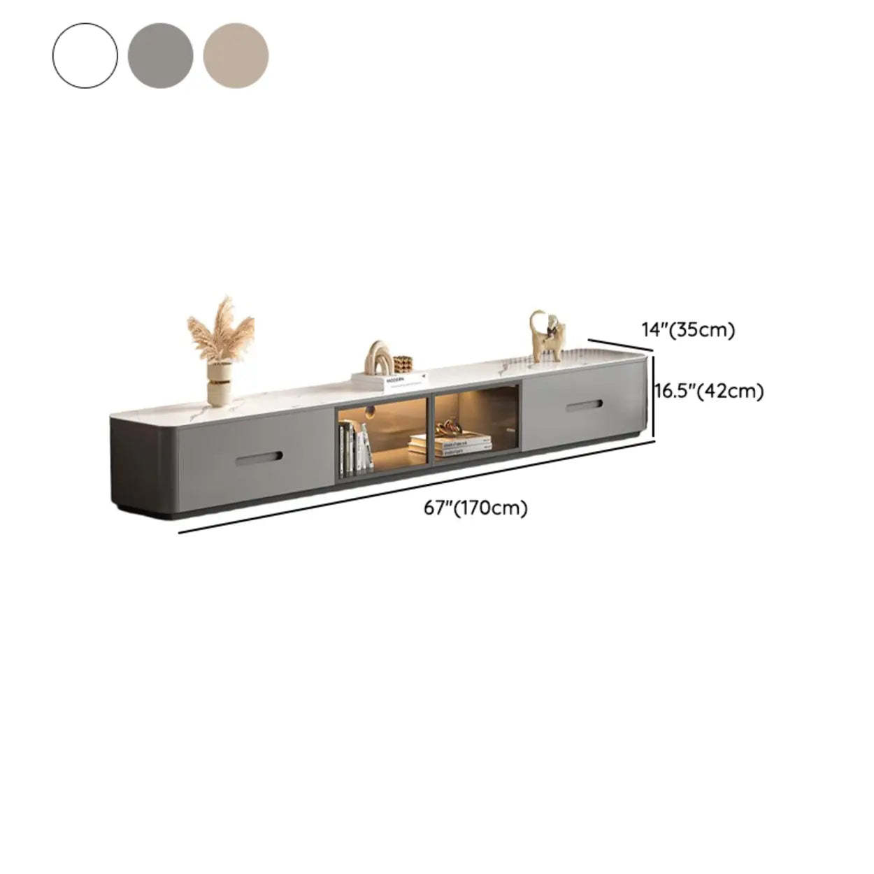 Modern Marble-Wood TV Stand with LED