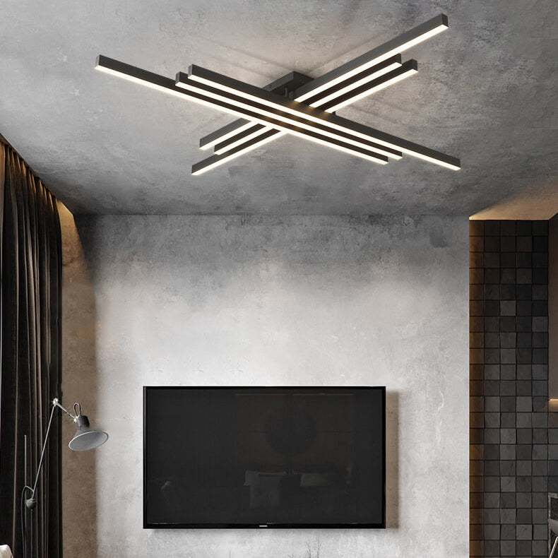 Industrial Aluminum Geometric Line LED Flush Mount Light