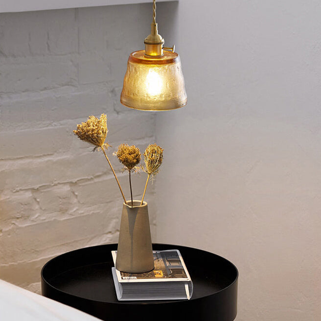 Vintage Glass Brass Drum Pendant Light