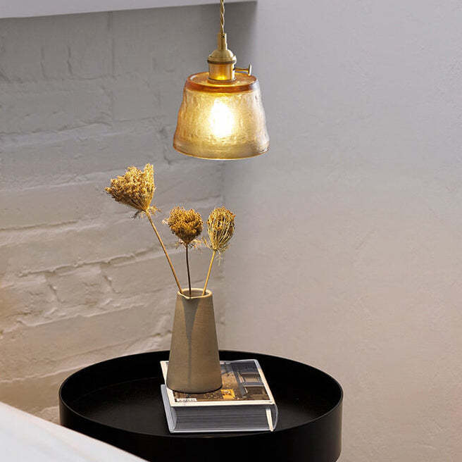 Vintage Glass Brass Drum Pendant Light