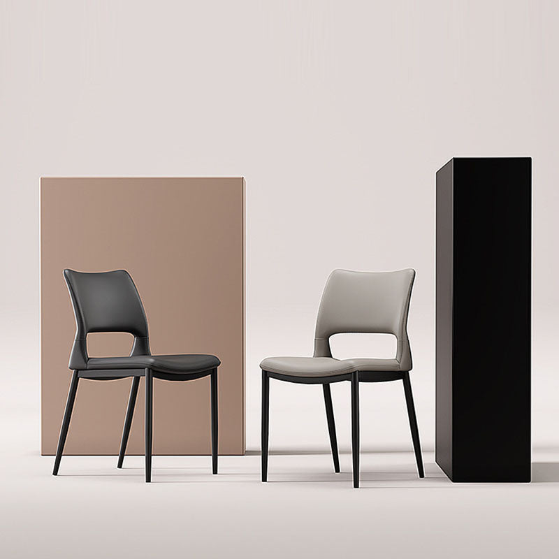 Nordic Curved Leather Hollow Square Dining Chair