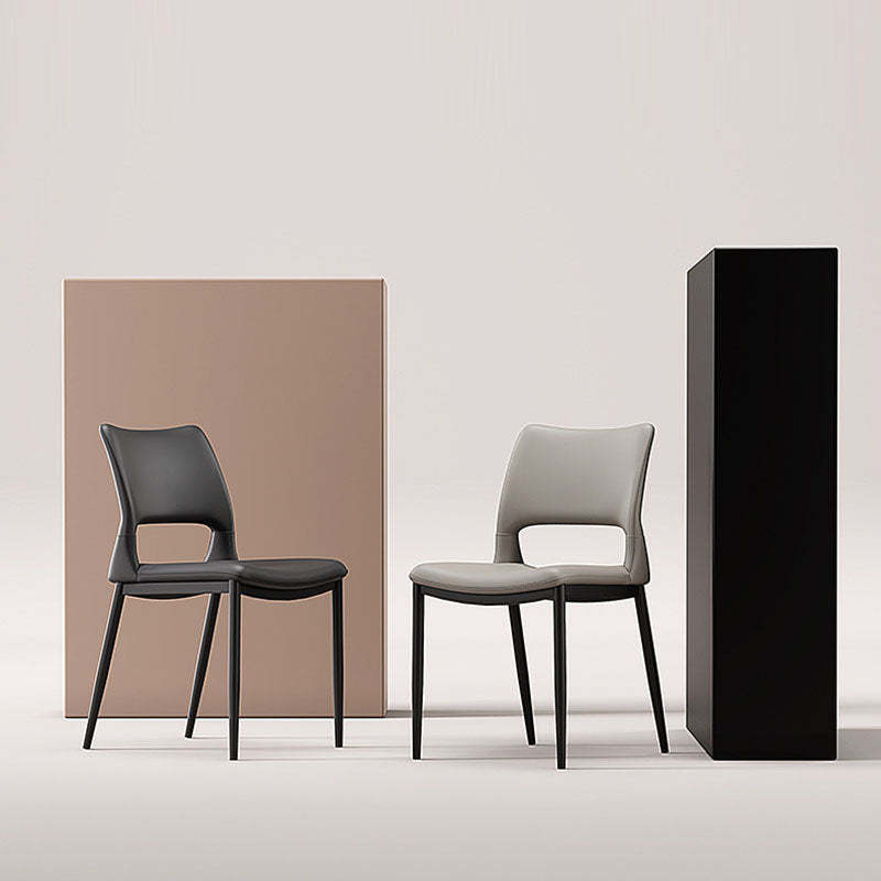 Nordic Curved Leather Hollow Square Dining Chair