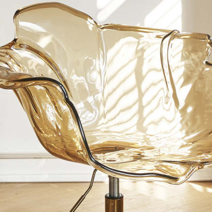 Contemporary Petal Acrylic Liftable Dining Chair — Smoky Gray Seat + Silver Base