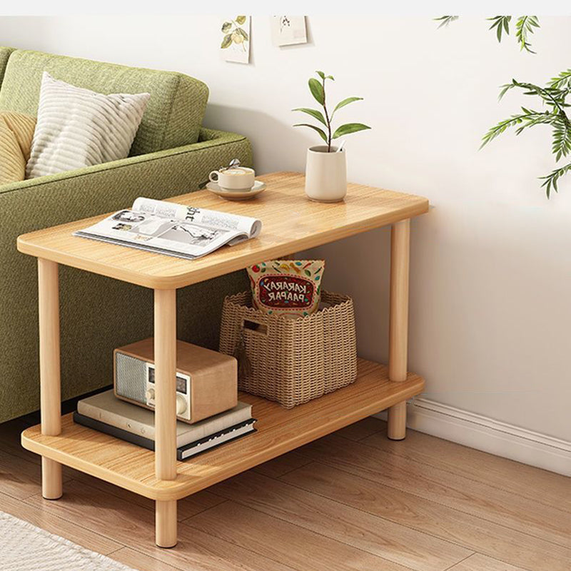 Japanese Wood Rectangular 3-Tier End Table