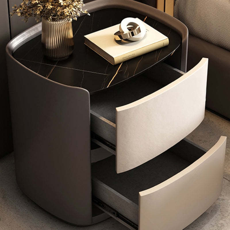 Modern Elliptical Microfiber Leather Wood Nightstand